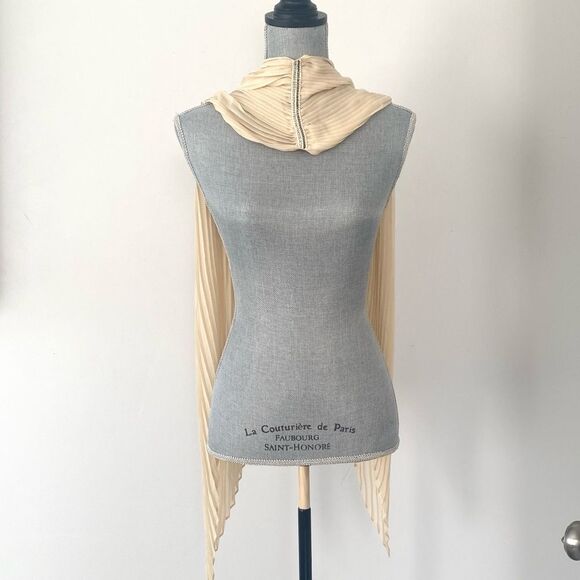 Vintage Cream Delicate Pleated Silk Scarf 79” Beaded Victorian Romantic Firly - Picture 1 of 10